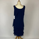 S.L. Fashions Women's Embellished Tiered Jacket Dress (Petite and Regular), Navy, 14