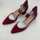 LAICIGO Women's Pointed Toe Pumps Ankle Strap Buckle Chunky Block Heel D'orsay Slippers Dress, 1-wine Red, 7.5