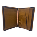 Handmade Crazy-Horse Leather 3 Ring Binder Portfolio Padfolio Folder with Zipper for Men and Women,Work Portfolio with Notepad for Meeting and Travel (Non-Custom, Brown)