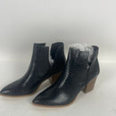 Kathemoi Womens Ankle Boots Slip on Cutout Pointed Toe Snakeskin Chunky Stacked Mid Heel Booties