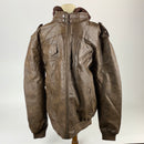 Hood Crew Men's™Casual Stand Collar PU Faux Leather Zip-Up Motorcycle Bomber Jacket With a Removable Hood