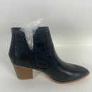 Kathemoi Womens Ankle Boots Slip on Cutout Pointed Toe Snakeskin Chunky Stacked Mid Heel Booties