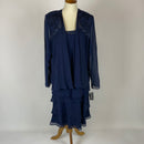 S.L. Fashions Women's Embellished Tiered Jacket Dress (Petite and Regular), Navy, 14