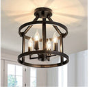 UOFUS Metal Semi Flush Mount Ceiling Light Fixture 4 Candle Holder Matte Chandelier Farmhouse Ceiling Lamp for Dining Room Bedroom Kitchen Hallway Entryway Black