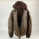 Hood Crew Men's™Casual Stand Collar PU Faux Leather Zip-Up Motorcycle Bomber Jacket With a Removable Hood