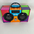 Wireless Express - Mini Boombox with LED Speakers â€“ Retro Bluetooth Speaker w/Enhanced FM Radio - Perfect for Home and Outdoor (Retro Multi)