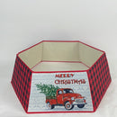 Christmas Tree Collar, Fabric Hexagon Tree Base Skirt Ring with Hook and Loop, Rustic Country Red Truck and Tree, Xmas Holiday Home Decoration