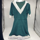 Women Sexy Nightwear Christmas Hooded Dress Long Sleeve V-Neck Plush Decoration Layered Mash Hem Lingerie (Green,M)