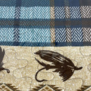 River Fly Fishing Themed Rustic Cabin Lodge Quilt Stitched Bedspread Bedding Set with Fishing Rods Lure with Southwestern Tartan Check Plaid Tweed Patterns Blue Brown - River Lodge (Full / Queen)