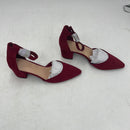 LAICIGO Women's Pointed Toe Pumps Ankle Strap Buckle Chunky Block Heel D'orsay Slippers Dress, 1-wine Red, 7.5