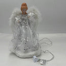 Vickerman Ice Palace Lighted White and Silver Angel Christmas Tree Topper with Clear Lights, 12"