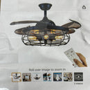 DuMaiWay 42" Industrial Retractable Ceiling Fans with Lights, Fandelier Caged Ceiling Fan With Remote Controller Vintage Style For Farmhouse/Living Room/Bedroom/Restaurant 5 Lights 4 Fan Blades Black