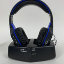 WallarGe Wireless Headphones for TV Watching with 5.8GHz RF Transmitter Charging Dock, Plug and Play, 100 Ft Wireless Range, Rechargeable 20 Hour Battery (Black with Blue)