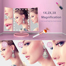 Makeup Vanity Mirror with LED Lights, 1X/2X/3X Magnification, 21 Led Lighted Mirror with Touch Screen,180° Adjustable Rotation, Portable Trifold Mirror